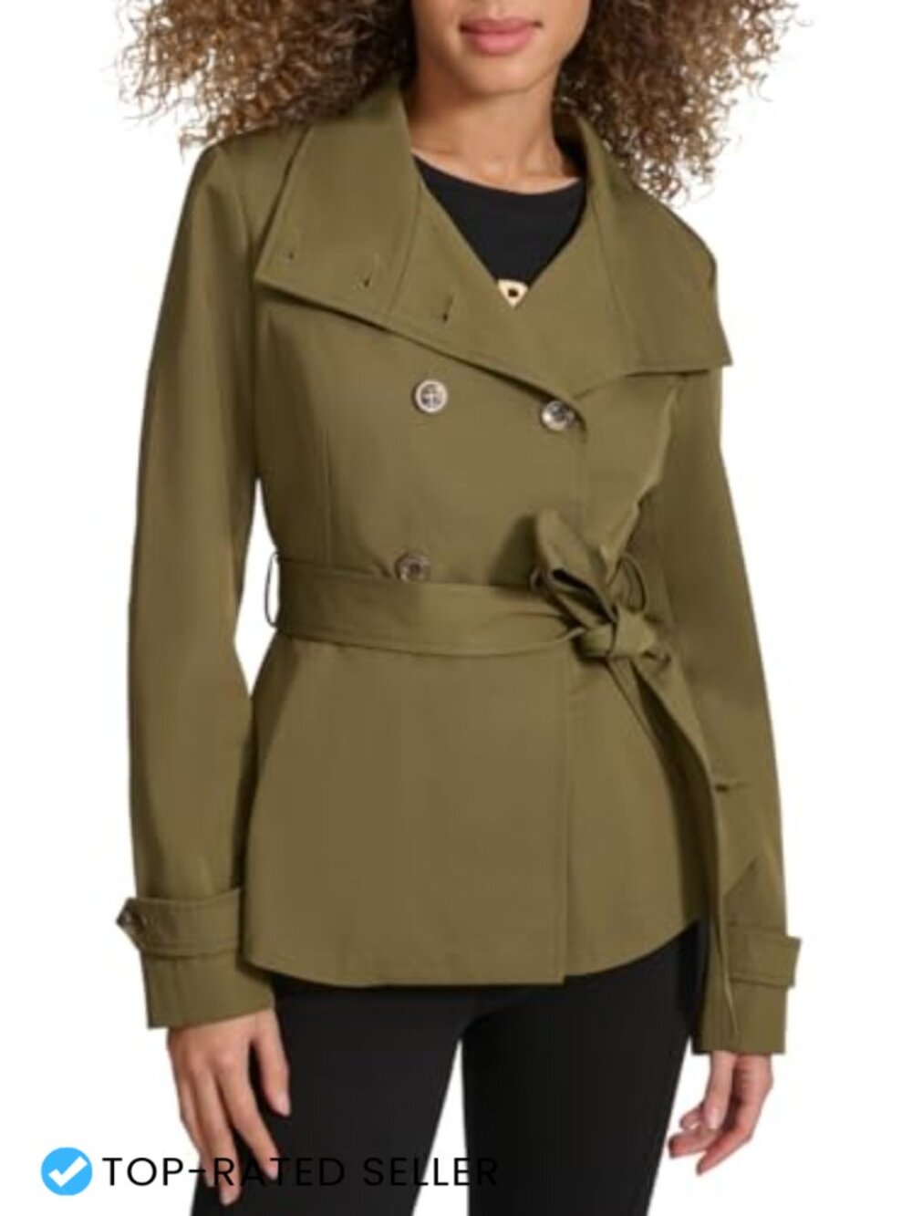 Karl Lagerfeld Peplum Trench Coat Long Sleeve Funnel Collar Belted